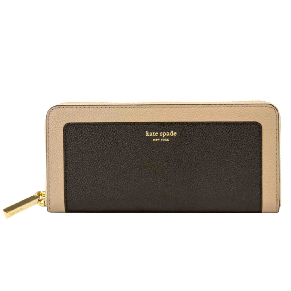 KATE SPADE Black & Warm Taupe Margaux Slim Continental, Medium Wallet, NEW